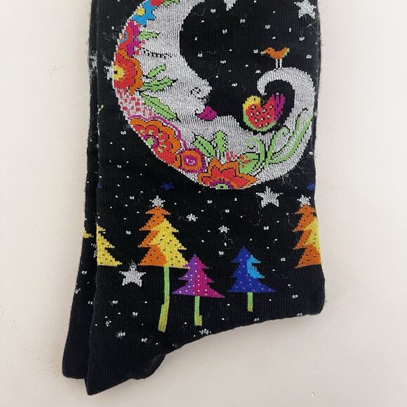 Laurel Burch Socks Black Mystic Moon Stars Trees Artist Sock Size 9-11 NEW - Picture 3 of 8